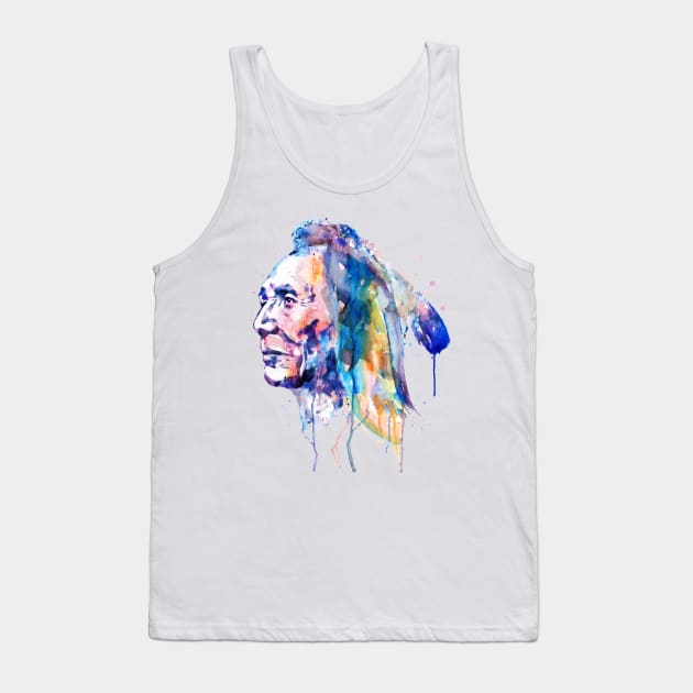 Sioux Warrior Watercolor Tank Top by Marian Voicu